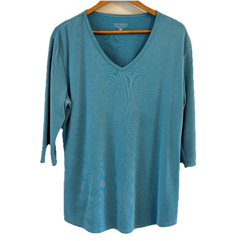 Segments Essential‎ V Neck Top Womens Size XL Blue Micro Stripe Base Layer